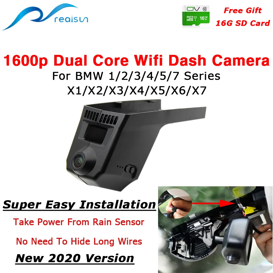 Realsun 1600P Avto DVR Dual Core Novatek 96675 Wifi Dash Fotoaparat, Video Snemalnik Za BMW 1/2/3/5/7 Serija X1/X2/X3/X5/X6, BMW Mini