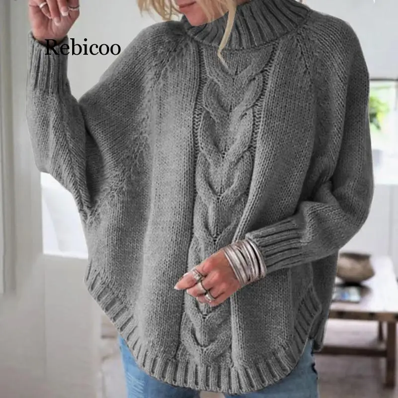 Rebicoo Nezakonitih ženske turtleneck pulover plus velikost jeseni, pozimi ženske skakalec vrhovi toplo ohlapno pleteno puloverju pulover ženske