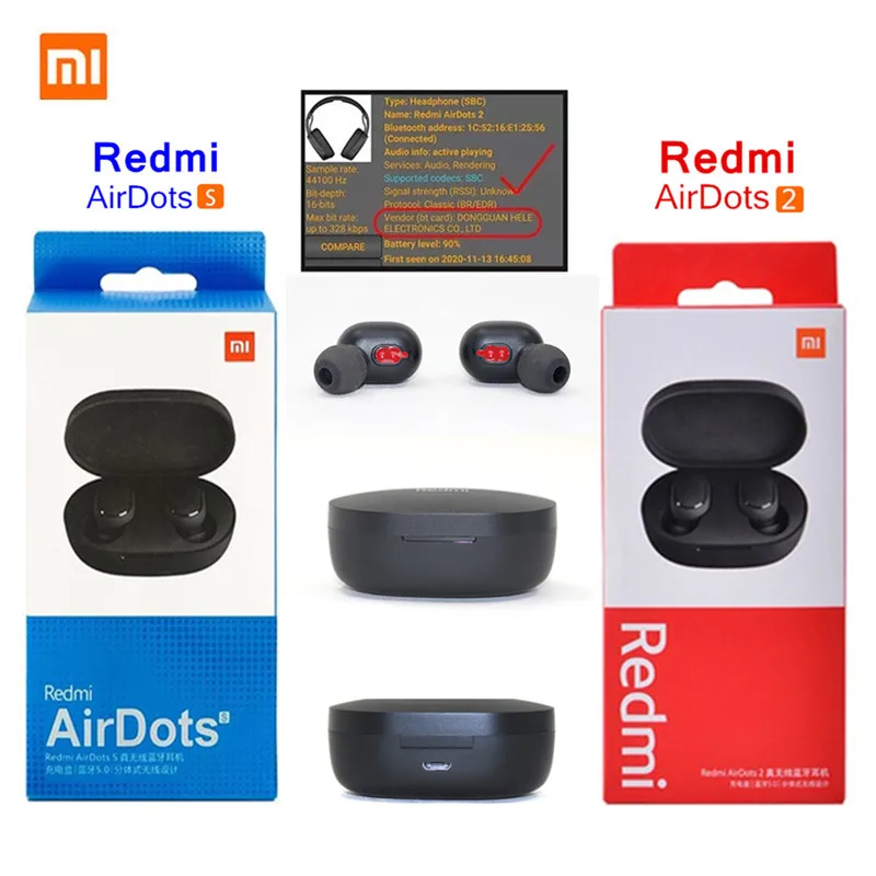 Redmi Airdots2 TWS Original Xiaomi AirdotsS Bluetooth Slušalka Slušalke Mi Pravi Brezžični Igralni Nizke Latence Način Slušalke AI Nadzor