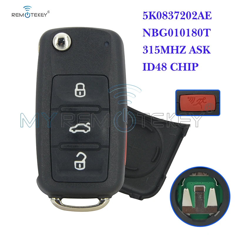 Remtekey 5K0837202AE Flip daljinsko avto ključ 4 gumb 315 Mhz VPRAŠATI ID48 za VW Bettle CC EOS Golf Jetta Passat Tiguan 2013-2016