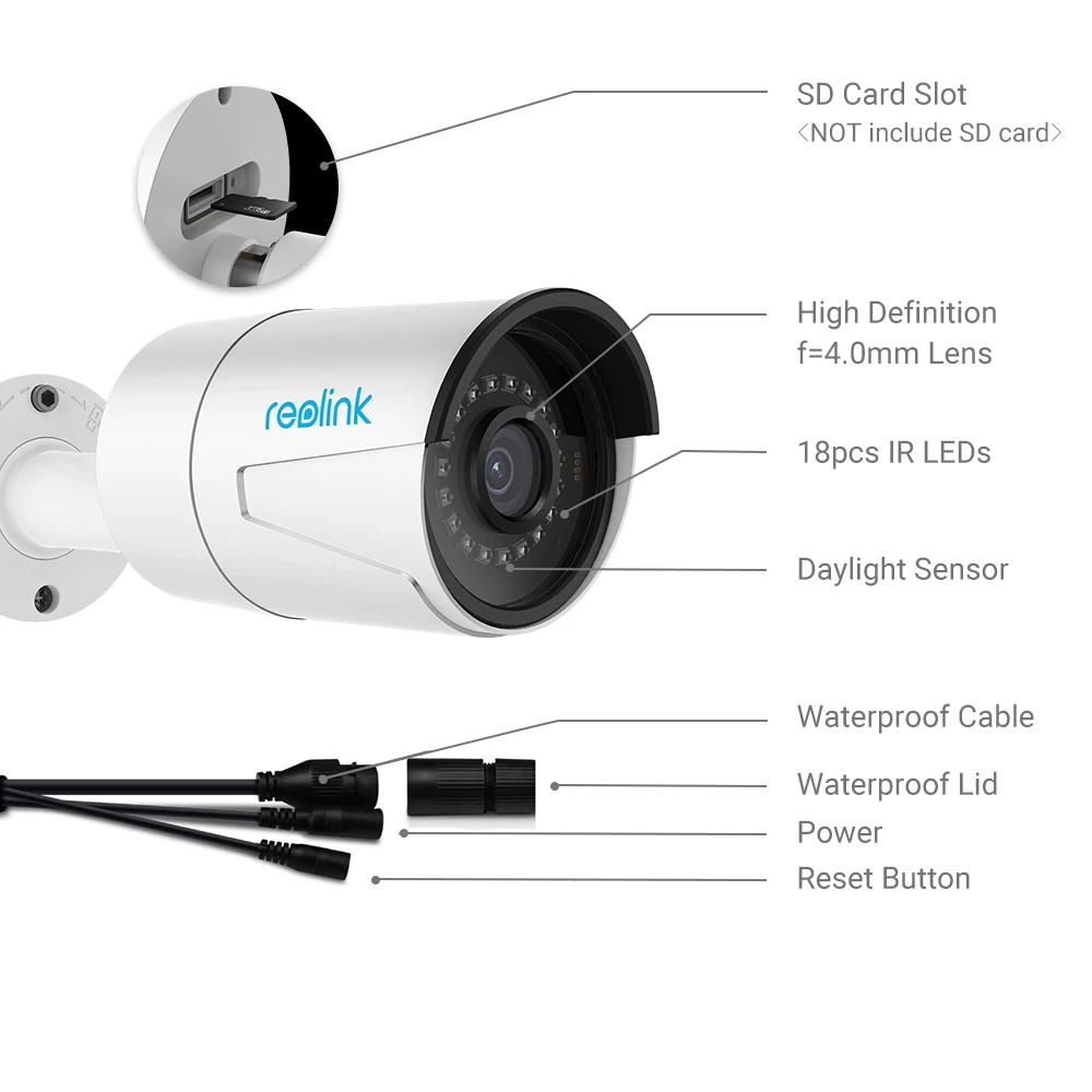 Reolink RLC-410 PoE IP Kamera 5MP HD Zunanja Notranja Neprepustna Ir Nočno Vizijo Varnosti Video nadzorna Kamera