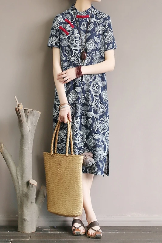 Republika Kitajska slog žensk obleko z izboljšano retro sponke obleko poletje kratek rokav, dolge