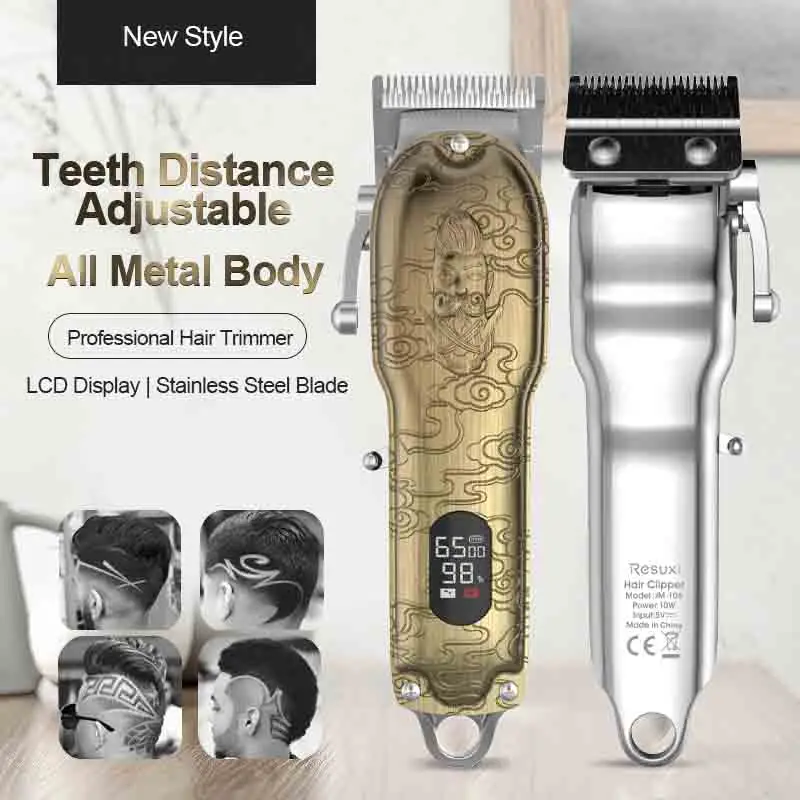 RESUXI Baterije za Las Brivnik z Digitalnim prikazom Vseh Kovinskih Lase clipper Strokovno Brivnik za moške, rezanje lase