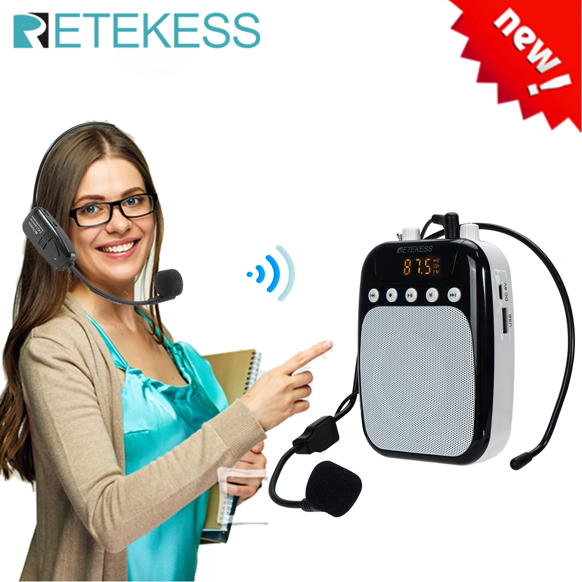 RETEKESS TR623 Megafon Prenosni Telefonski Ojačevalec Učitelj Mikrofon Zvočnik FM Snemanje Z Mp3 Predvajalnik FM Radio TF Kartice USB