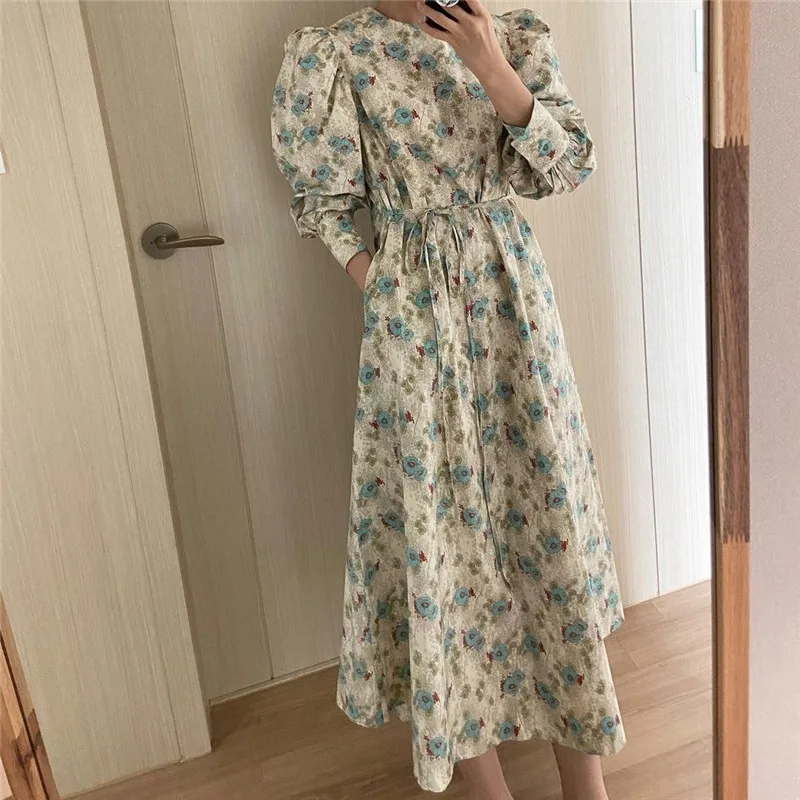 Retro chic pairie slog cvjetnim tiskanja obleko elegantno termperament žensk pomlad obleko odhodni obleko 2021 novi modeli za ženske