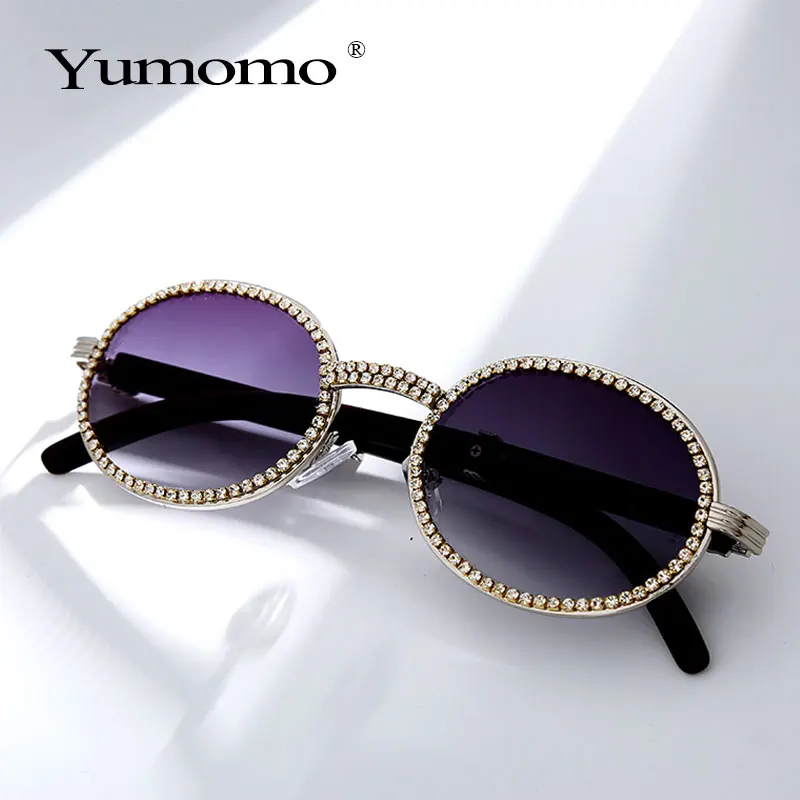 Retro krog diamond sončna očala moških 2019 nove luksuzne blagovne znamke ženske ovalne kristalno lesa očala modni očala UV400 Gafas de sol