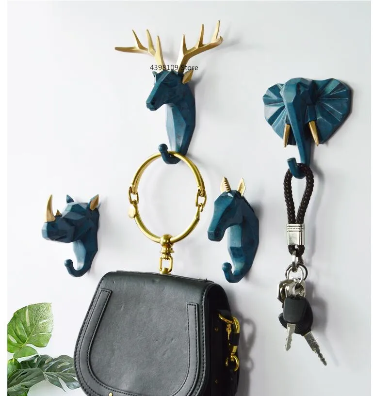 Retro živali steno kavljem ustvarjalno dekoracijo doma okraski plašč trnek trnek smolo jelena glavo slon obesek art moda ključ, položeni