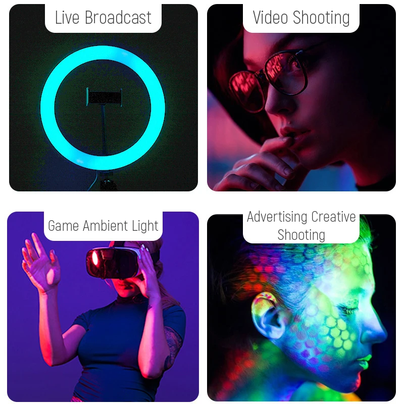 RGB Pisane Obroč Svetlobe 10 inch 26 Barv Video Osvetlitev Z Namizno Stojalo Stojalo Telefon Imetniki Fotografija Razsvetljavo Selfie Lučka