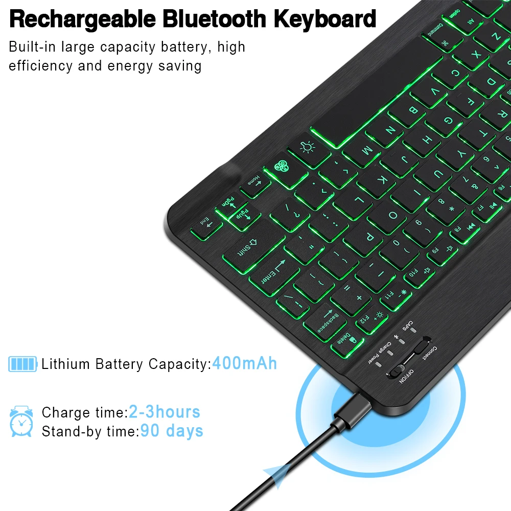 RGB Tipkovnico Bluetooth Mini Brezžična Tipkovnica Z Osvetlitvijo Za Ipad, Prenosni Telefon, Tablični računalnik Gume Keycaps Baterije Tipkovnice