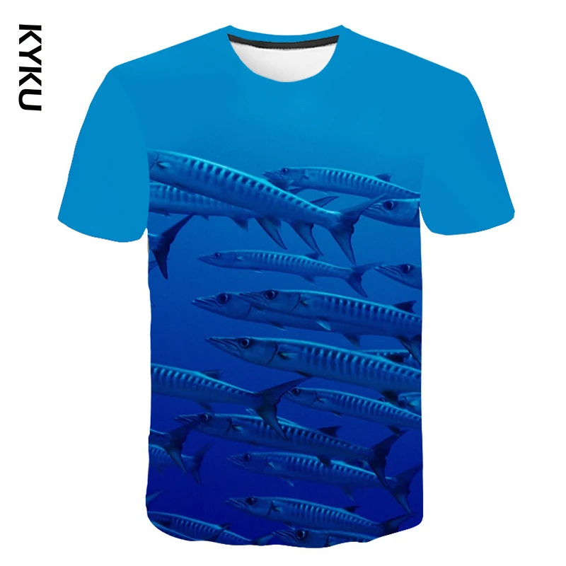 Ribe 3d t-shirt Moški Ženske Modro Morje Oblačila Cool Blue Vrhovi Hip Hop Ulične Ocean T srajce Harajuku Smešno Ribolov T-shirt