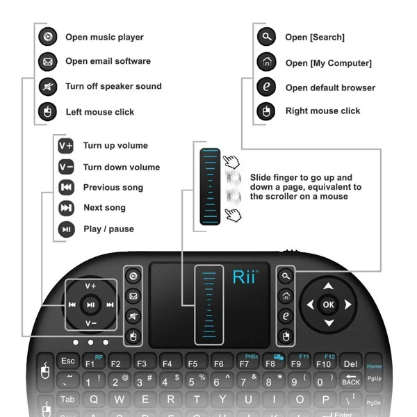 Rii i8 ruske Brezžična Mini Tipkovnica Baterija Litij-Zrak Miško Daljinski upravljalnik z Touchpad za PC, TV Okno Windows