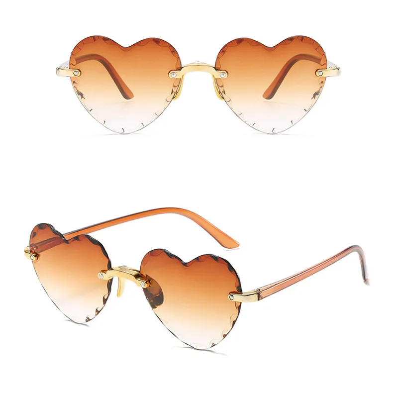 Rimless Ljubezen sončna Očala Ženske Cut-edge sončna Očala brez okvirjev Ženske Breskev Srce Oblika Očala Ženski UV400 oculos de sol
