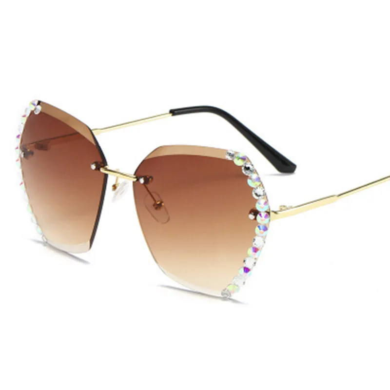 Rimless Ženska Sončna Očala 2020 Gradient Kvadratnih Sončna Očala Letnik Prevelikih Očal Ženski Kardashian Diamond Okvirja Luksuzne Blagovne Znamke