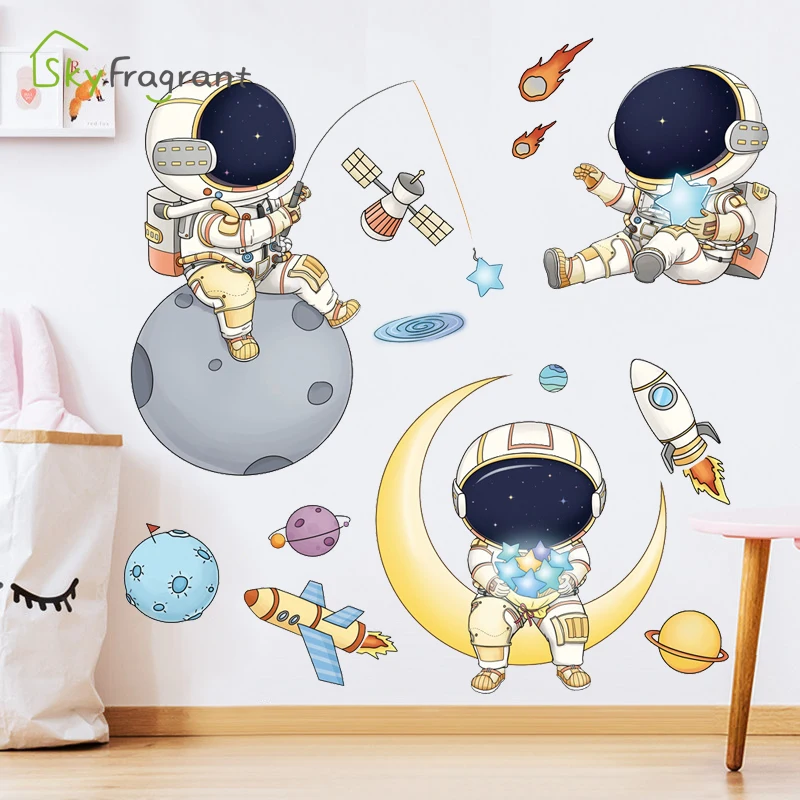 Risanka astronavt stenske nalepke ustvarjalne zunanji prostor nalepke, samolepilne doma dekor otroci soba dekoracijo otroška spalnica postavitev
