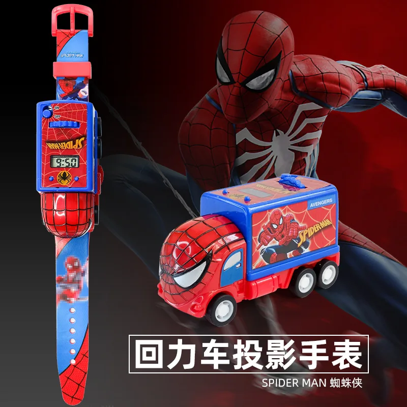 Risanka Avto Spiderman Otroci Gledajo Igrača Potegnite Nazaj, Avto Projekcija Watch Razkošno Elektronske Ure Otroci Božično Darilo za Fanta