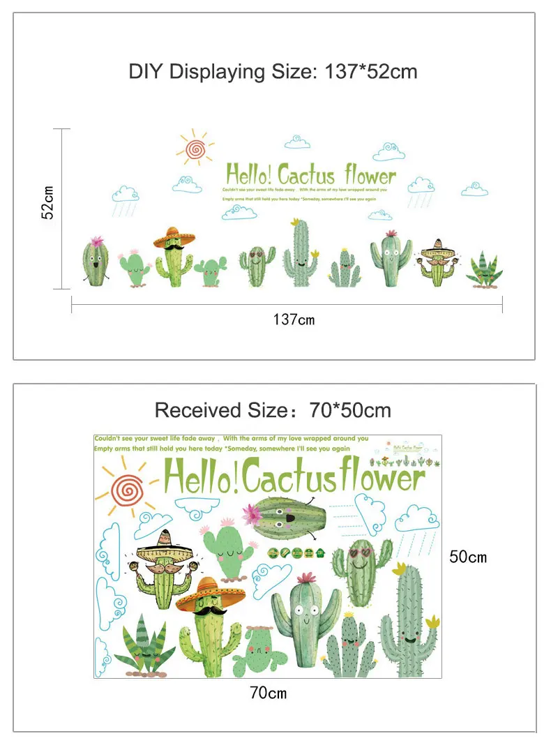 Risanka Kaktus Zeleno Cvet Baseboard Stenske Nalepke Dnevni Sobi, Otroški Sobi Doma Dekor Pohištvo Nalepke Umetnosti Decals Doma Dekoracijo