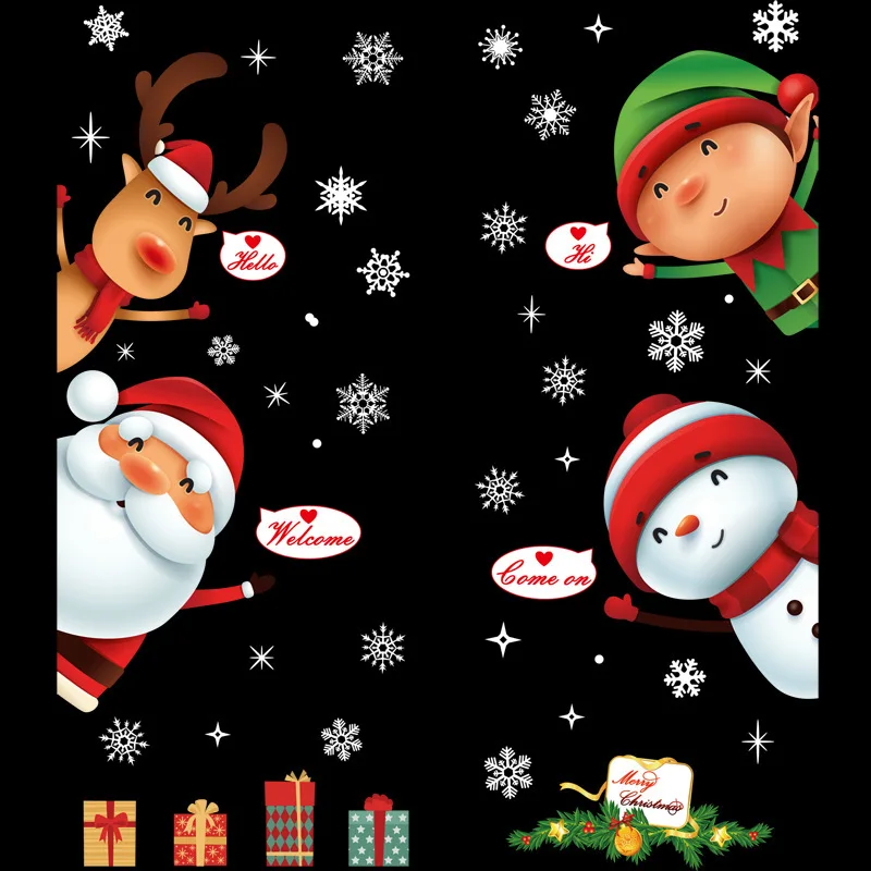 Risanka Lep Božič Stenske Nalepke Santa Claus Okno Dekor Snežaka Hiša Dekoracijo Elk Snežinka Ozadje Nepremočljiva