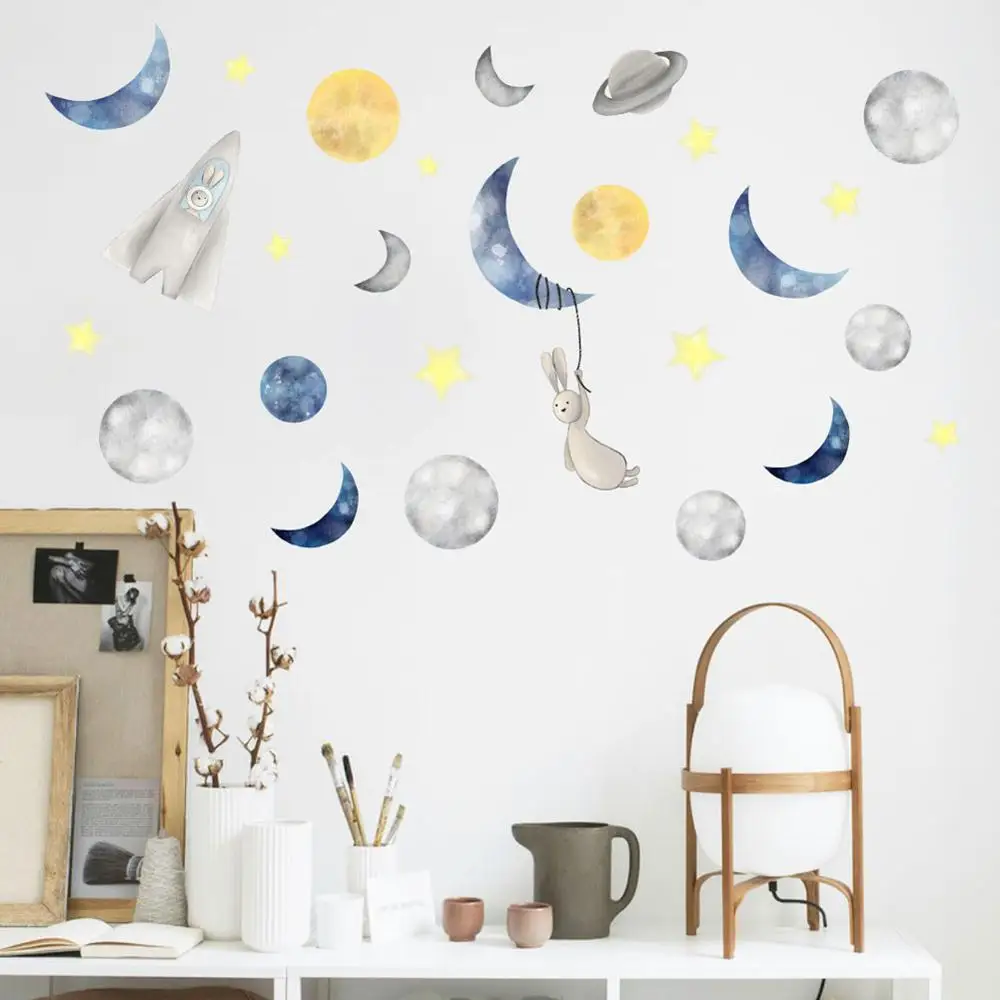 Risanka Luna zajec zvezdnato nebo Stenske nalepke, spalnica otroci otroške sobe dekoracijo zidana vrtec ozadje doma dekor nalepke
