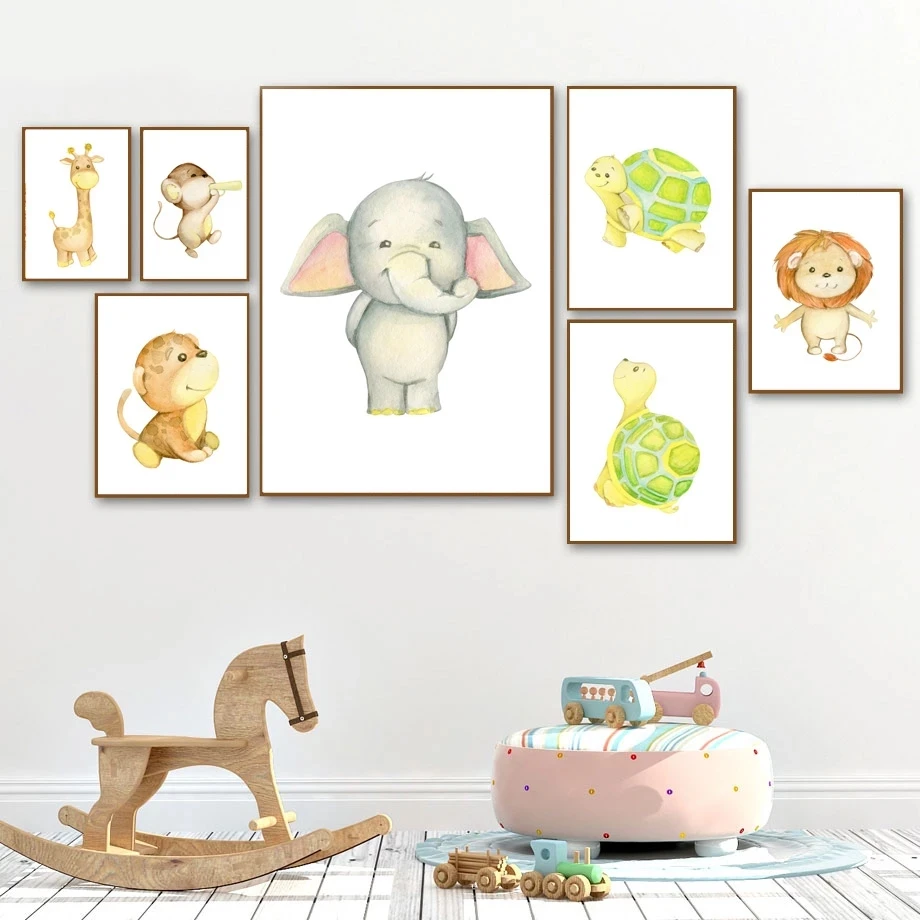 Risanka Platno Slikarstvo Srčkan Baby Zajec, Žirafa, Lev, Želva Poster Živali, Igrače Wall Art Slik, ki jih Otroci Soba Nusery Dekor