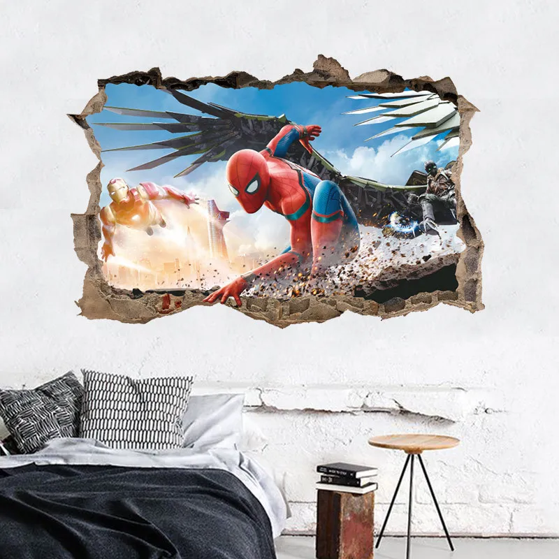 Risanka Spiderman 3D Ozadje Plakat za Sobno Dekoracijo Najstnik Sleparstvo Okno Krila Bojišču Stenske Nalepke Otroške Sobe Decals