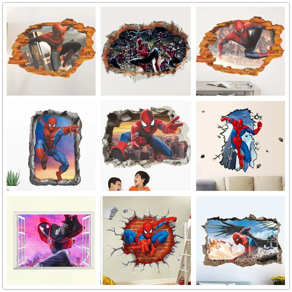Risanka Spiderman 3D Ozadje Plakat za Sobno Dekoracijo Najstnik Sleparstvo Okno Krila Bojišču Stenske Nalepke Otroške Sobe Decals