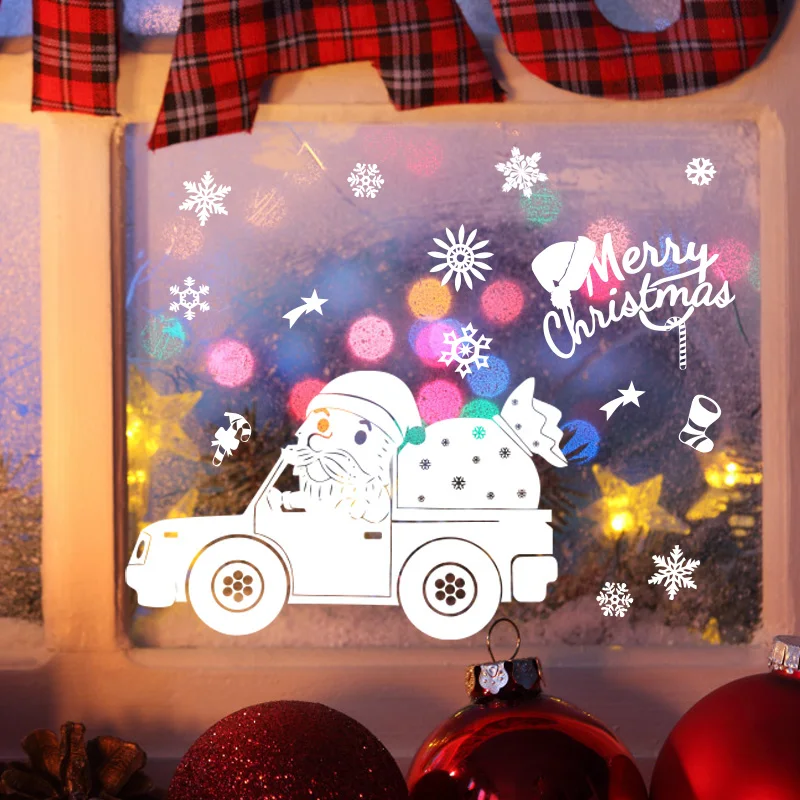 Risanka Srčkan Beli Božič Okno Nalepke Božiček Božič Jelenov Snežinka Nalepke za Windows Steno Doma Dekor