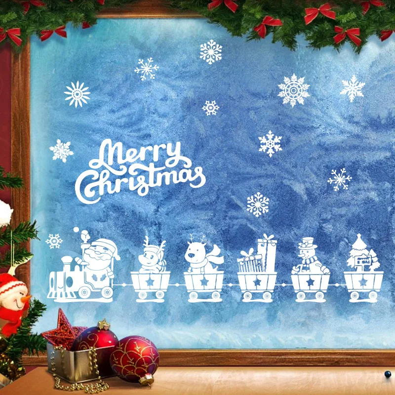 Risanka Srčkan Beli Božič Okno Nalepke Božiček Božič Jelenov Snežinka Nalepke za Windows Steno Doma Dekor