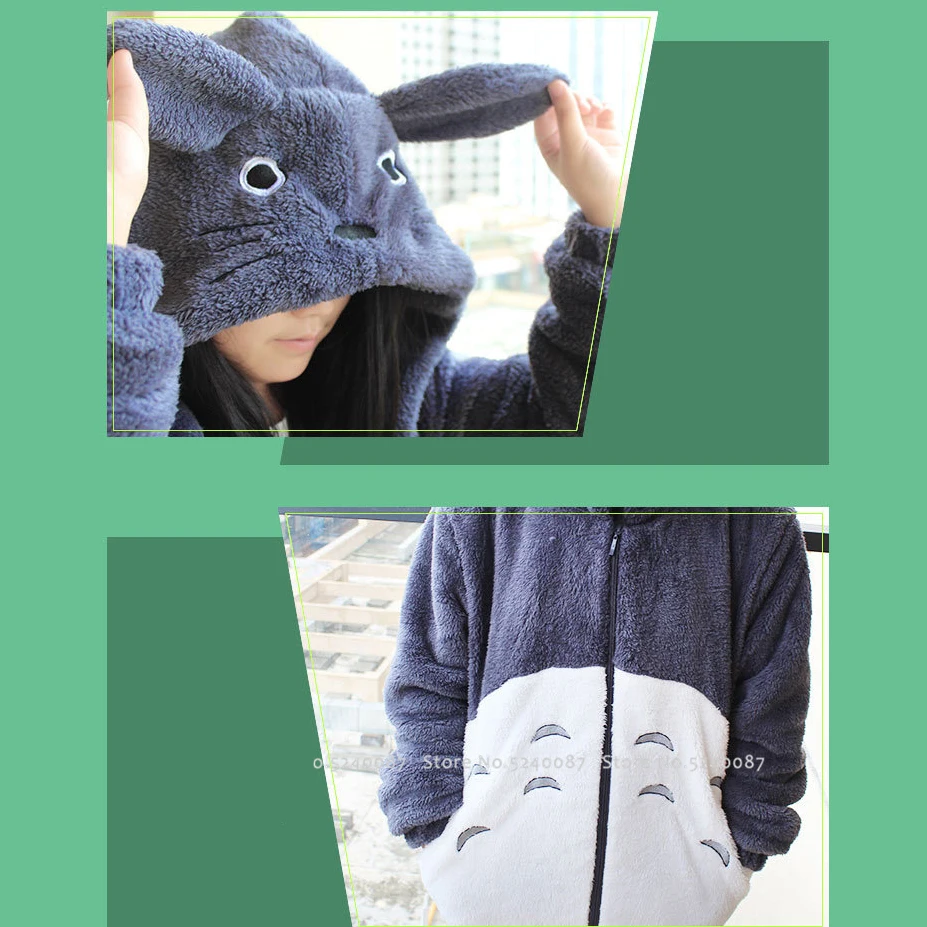 Risanka Totoro Ženske Moški Par Fur Plišastih Hoodies Hlače Zimski Plašč Majica Oblačila Sklop Hooded Jopiči Anime Cosplay Kostum