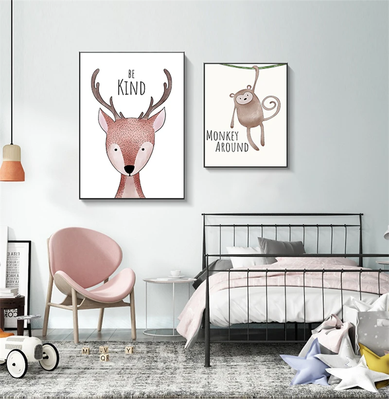 Risanka wildlife vzorec, tiskano platno, plakat, kot darilo za dojenčke, otroška soba dekoracijo sten umetnosti oljno sliko