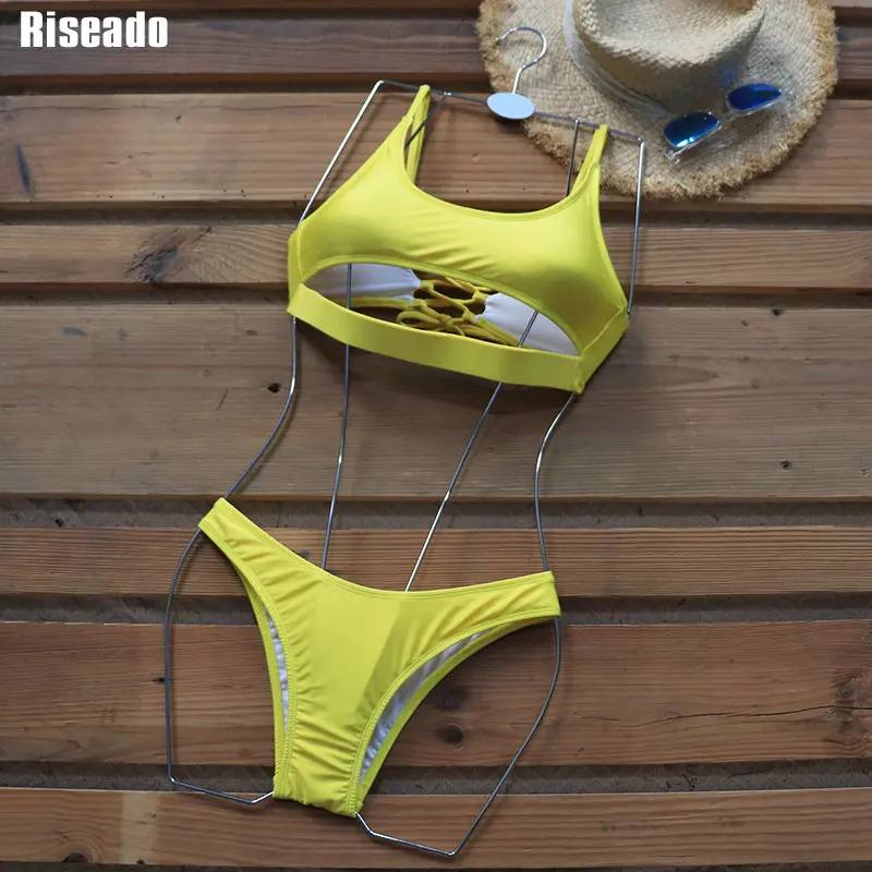 Riseado Izrežemo Seksi Bikini 2021 Kopalke Ženske Kopalke Visoko Izreži Biquini Trak Brazilski Plažo Čipke Kopalke Poletje