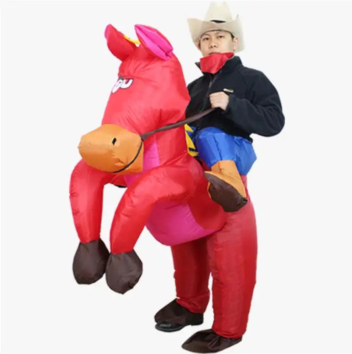 Rjava Kavboj Konja Obleko smešno Napihljivi kostum Halloween Carnival Cosplay Krava fant Jahač Konja Napihljivi Kostum Za Odrasle