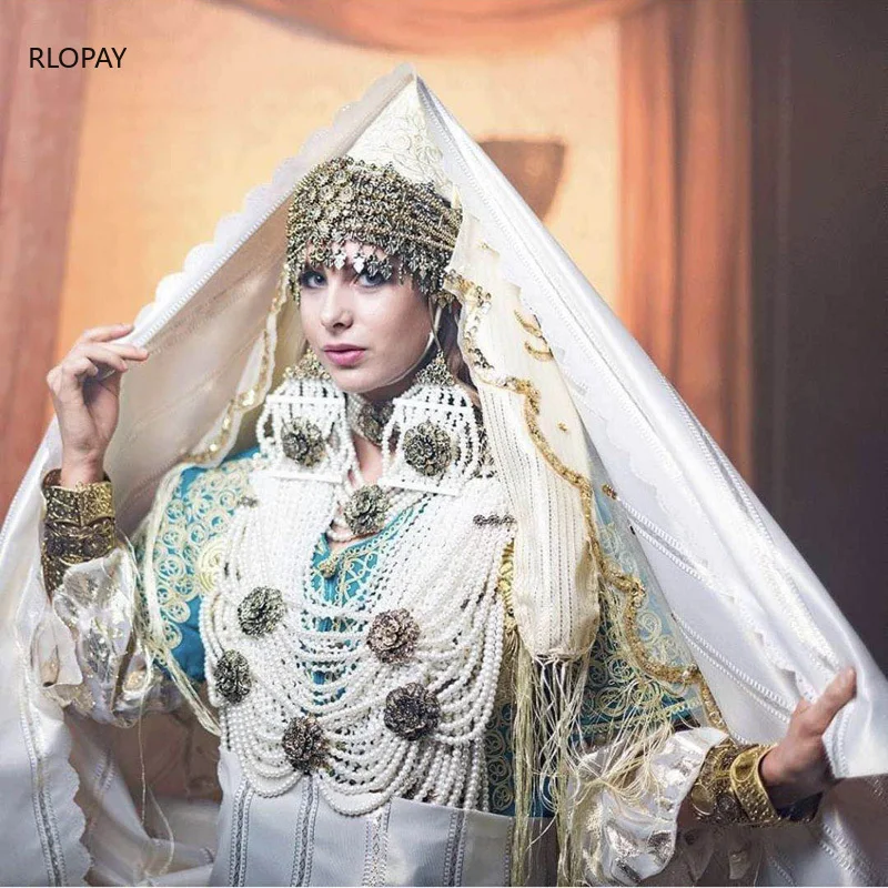 RLOPAY Alžirija, Libije Poročni Nakit Ogrlica Velika Velikost Večplastna Biseri Prsih Nakit Razkošje Verige Ogrlica za Poročne