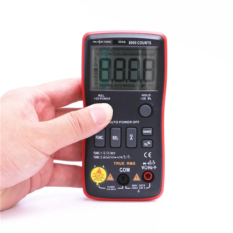 RM408B Digitalni Multimeter 8000 Šteje Res-RMS Temperature Test 5MHz Frekvenca ACDC Napetosti tok 9.999 mF Kapacitivnosti