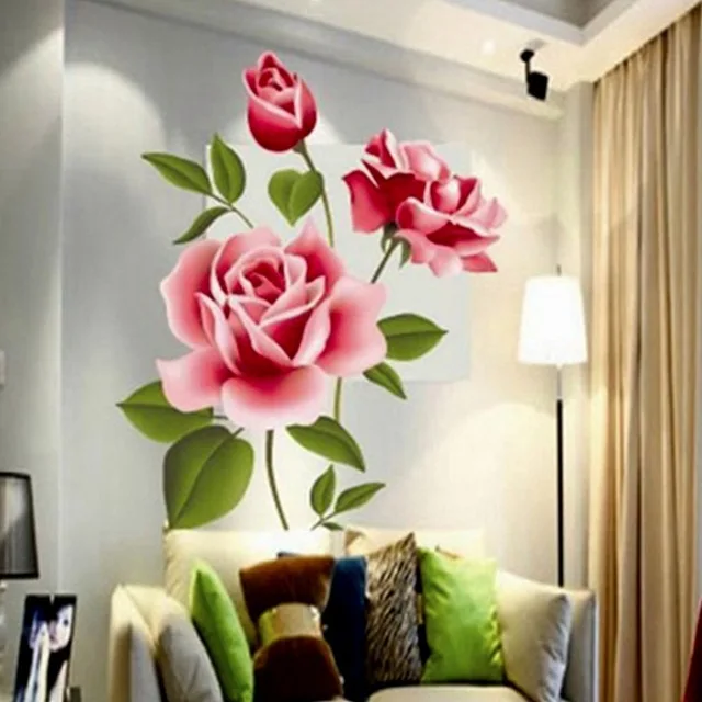 Romantična Ljubezen 3D Rose Cvet Cvet Stenske Nalepke Pohištvo v Dnevni Sobi TV Dekoracijo Stenske Nalepke Doma Dekor Nalepko Umetnosti