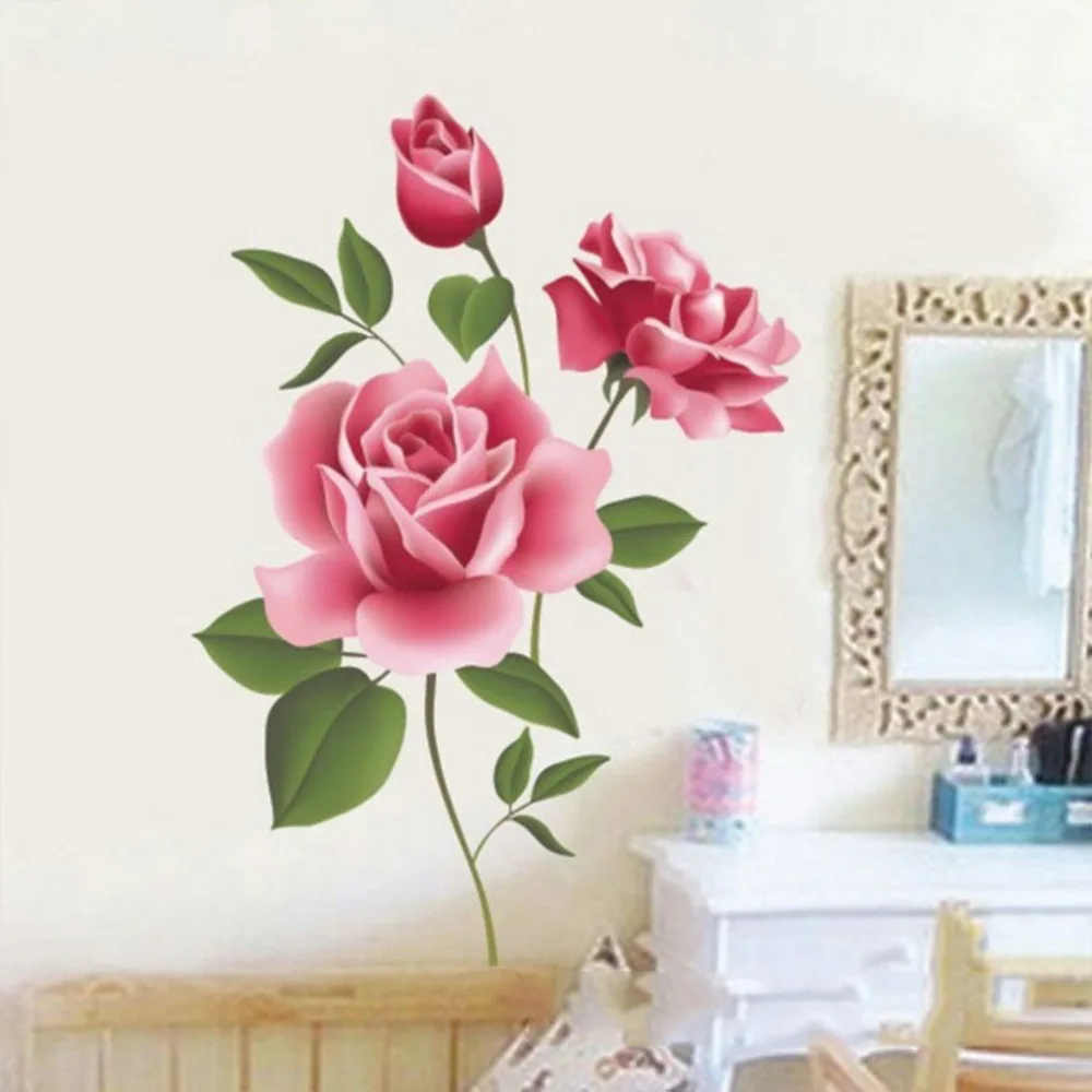 Romantična Ljubezen 3D Rose Cvet Cvet Stenske Nalepke Pohištvo v Dnevni Sobi TV Dekoracijo Stenske Nalepke Doma Dekor Nalepko Umetnosti