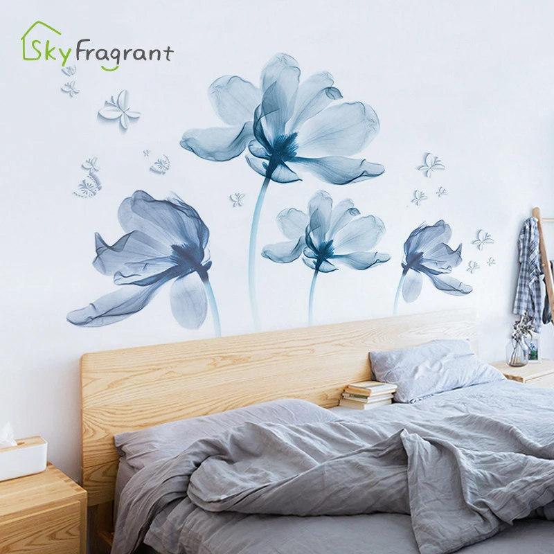 Romantični modro cvetje stenske nalepke, dnevna soba, spalnica dekor doma v ozadju stene dekor samolepilne nalepke soba dekoracijo