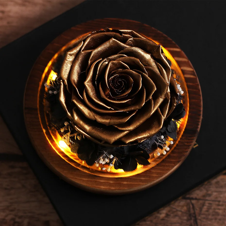 Rose V Stekleno Kupolo Izključno Pravi Večni Nesmrtni Rose Led Lučka za Valentinovo, Rojstni dan, Božič Mati Dan Giftblack Rose