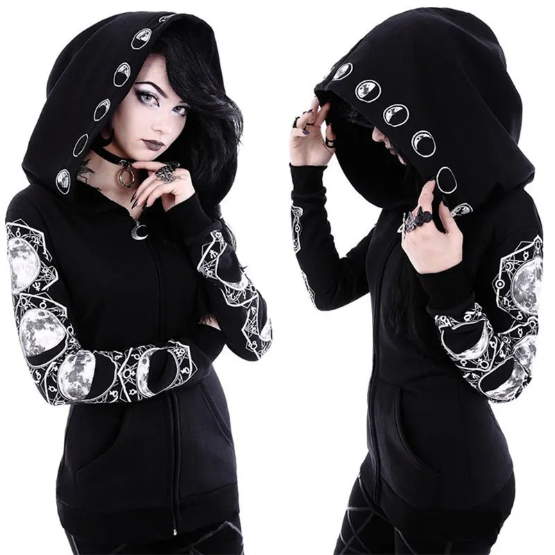 Rosetic Črn pulover s kapuco Majica Ženske Plus Velikost Plašč Punk Gothic Tiskanja Hooded Hipster Ulične Velike Velikosti 5XL Goth Temno Hoodies