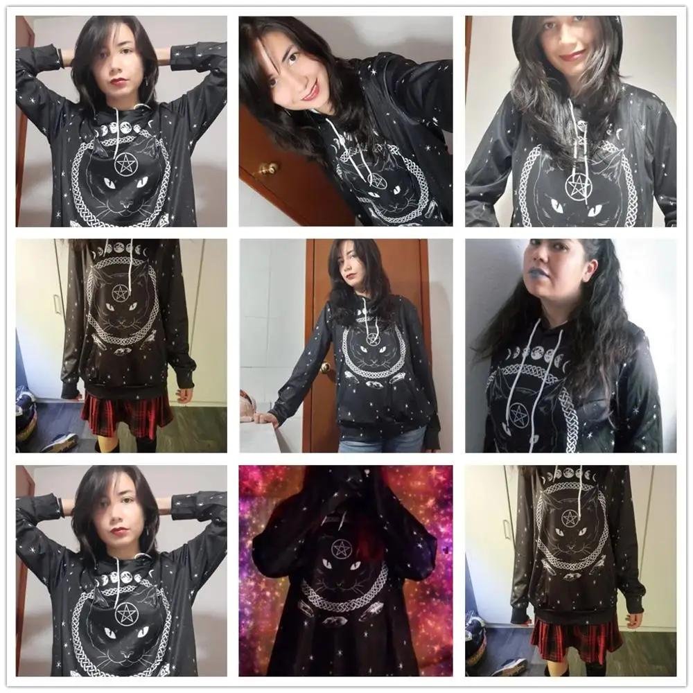 Rosetic Ženske Hoodie Gothic Girl Živali Tiskanja Mačka Pentagram Črna Majica Hp Hop Vrhovi Sweatshirts Šolskega Leta 2020 Hoodies Hooded