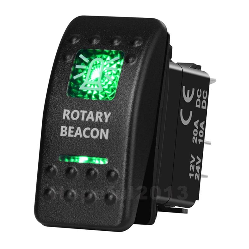 Rotacijski Svetilnik 5 Pin Na Izključeno Zelena Led Osvetljen Natisnjeni Rocker Switch za Avto, Čoln Tovornjak 12v 24v SPST Nepremočljiva