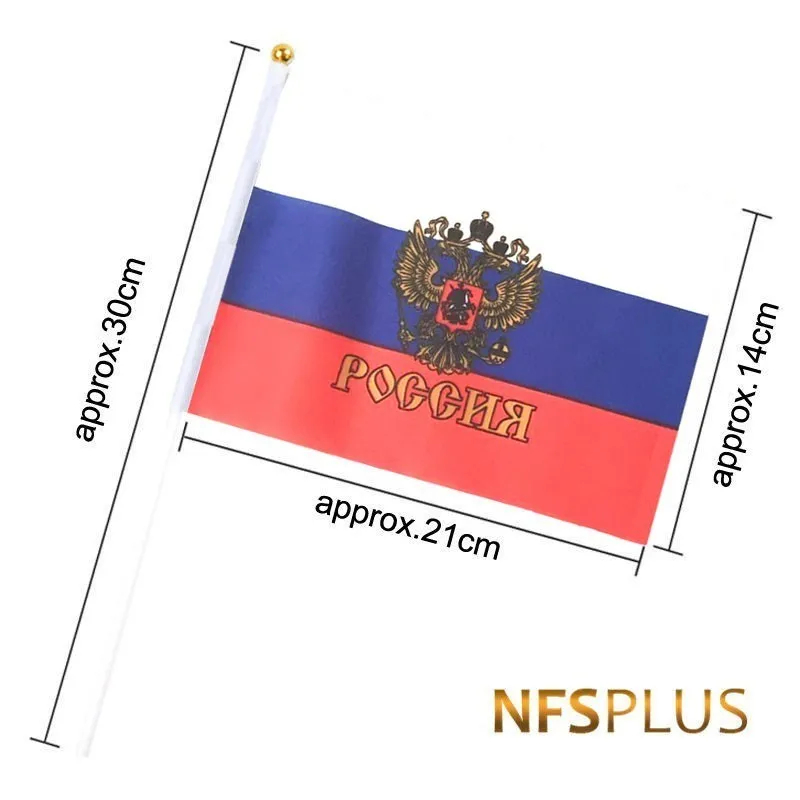 Ročni Rusija Zastavo, 14x21cm Poliester Natisnjeni Zastava Banner 30 cm, Plastična zastavnih drogov ruske Zastave za Praznovanje Parada Šport
