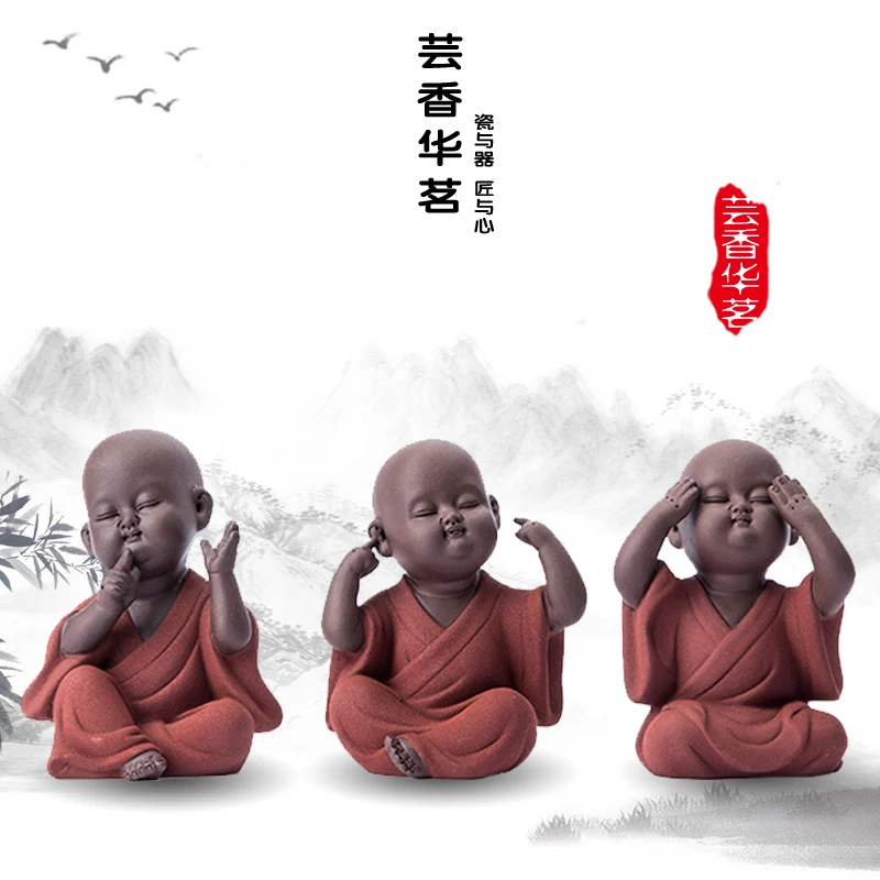Ročno Buda Čaj Pet vijolično pesek buda Menih Čaj pladenj dekor dodatki kung fu čaj nastavite K001