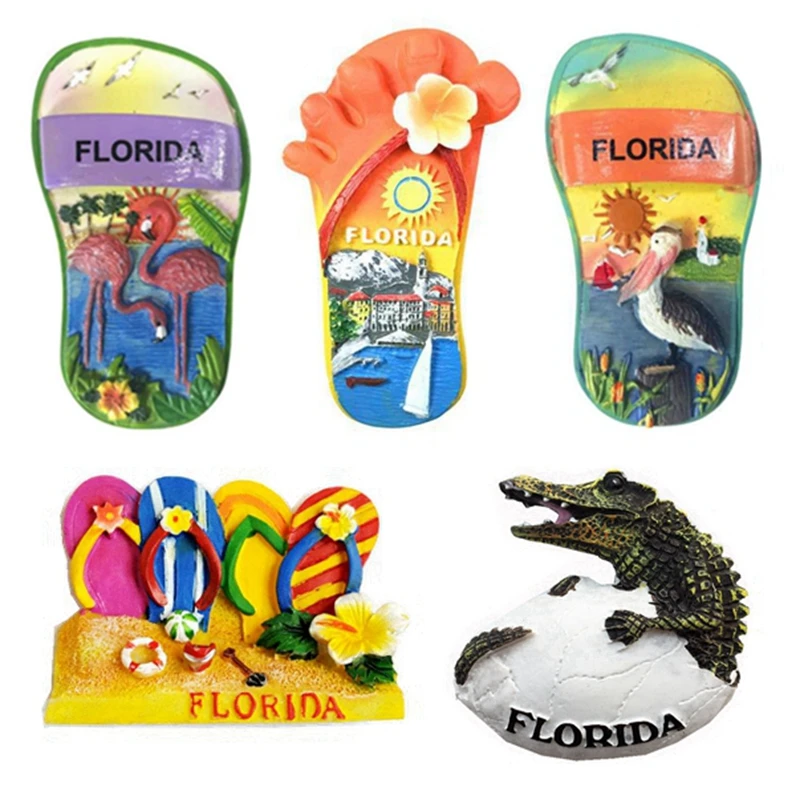 Ročno Painte Florida Aligator Flamingo Čevlji 3D Hladilnik Magnet Turističnih Spominkov Hladilnik Magnetne Nalepke Darilo
