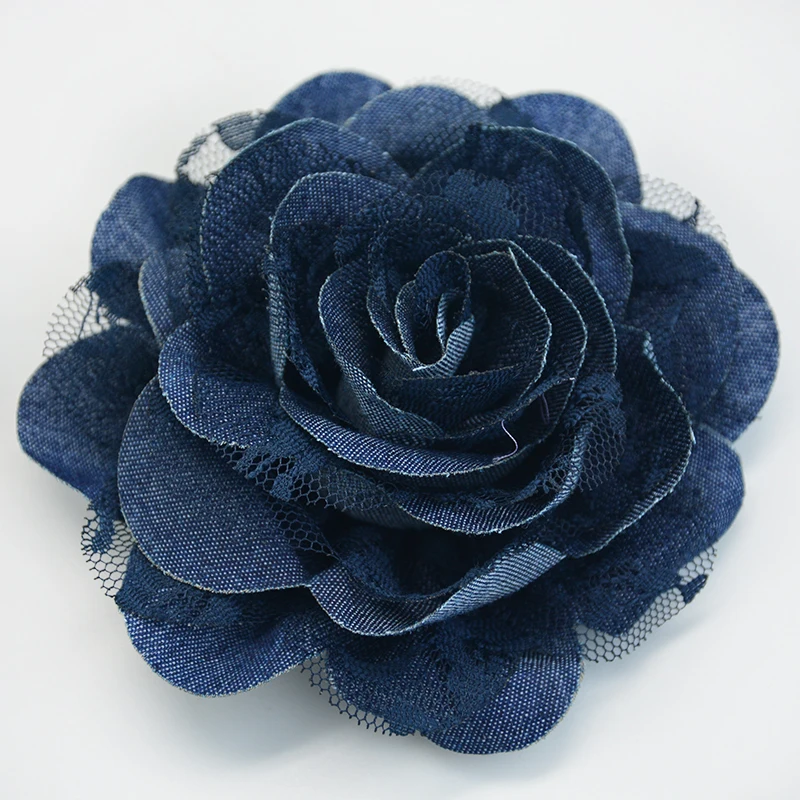 Ročno pribor za lase francy šifon rose cvet - denim tkanine lase cvet - čipke kavbojke cvetje oblačilo dekoracijo cvet