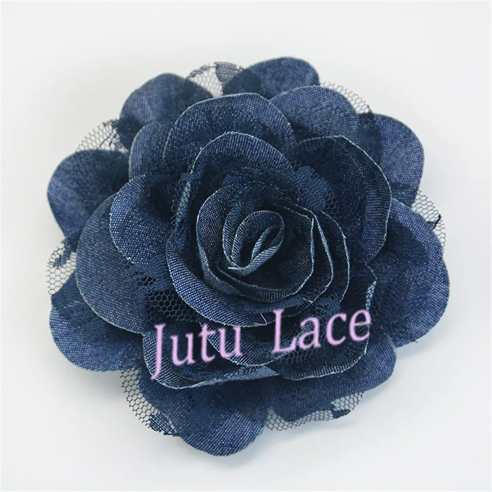Ročno pribor za lase francy šifon rose cvet - denim tkanine lase cvet - čipke kavbojke cvetje oblačilo dekoracijo cvet