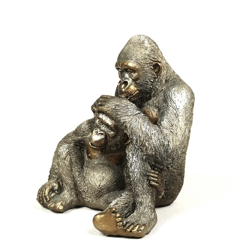 Ročno Silverback Gorilla Kip Smolo, Oče in Sin, Ape Kiparstvo Divje Živali, Ljubezen Obrti Dekoracijo Okras, Darilo za Mamo