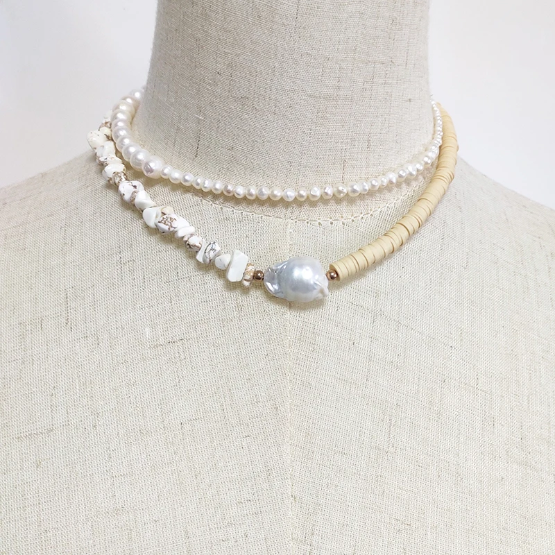 Ročno sladkovodnih biserna ogrlica, bohemian velike srednje majhne trije naravni biser mešanica slog choker ženske luksuzni vratu accessorie