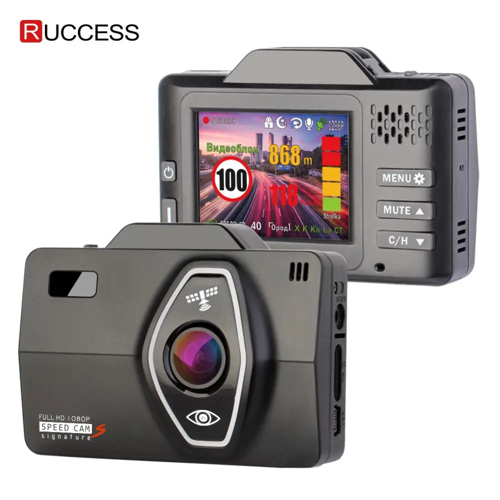 RUCCESS LD600 Avto DVR 3 v 1 Registrar Video Snemalnik GPS, Radar Detektorja z DVR Full HD 1296P 1080P Dash Fotoaparat Dvojno Objektiv