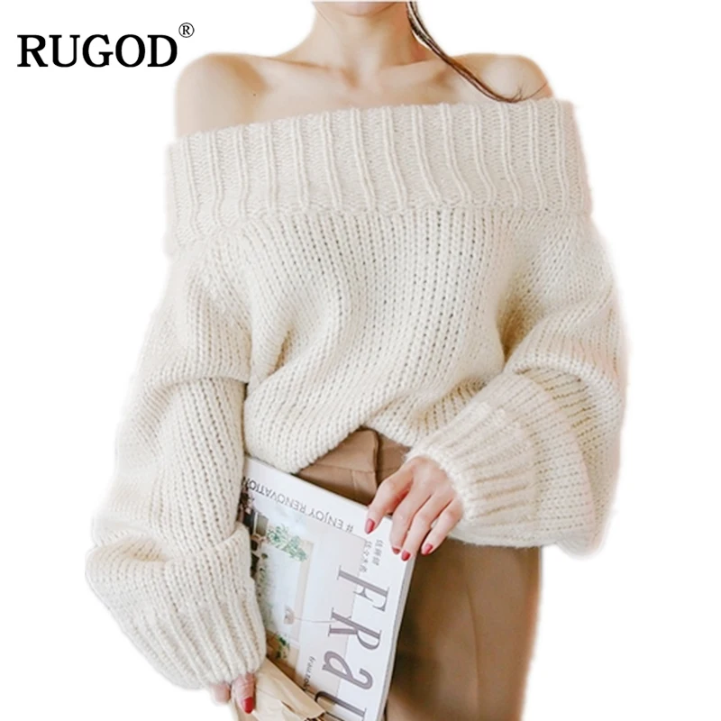 RUGOD 2019 Nove Modne Zimske eno vratu seksi elastična pletenje pulover ženske Nrt dolg rokav pleteni pulover ženske sweters ženske