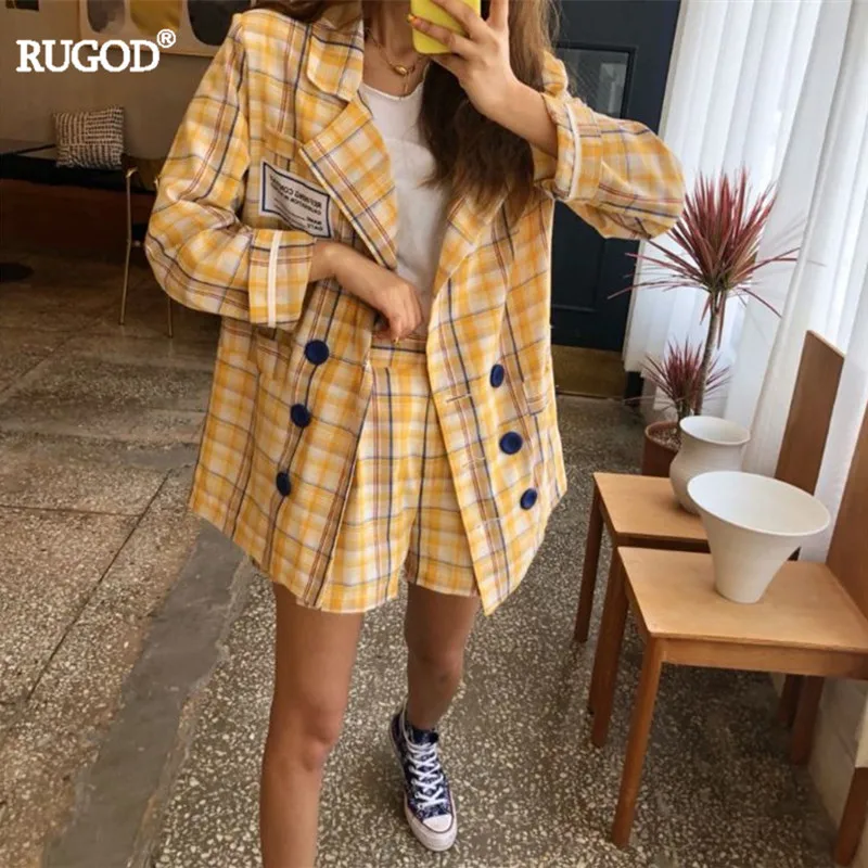 RUGOD 2020 Nove Jesensko Kariran Obleke, Ženske Modni korejskem Slogu Dveh Kosov Komplet Trenirke Outwear Sladko Barve Vse-tekmo Set